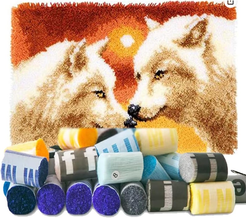 YOOTOM Wolf Latch Hook Kits for Adult, Latch Hook Rug Kits,Crochet Cross-Stitch Embroidery Rug Making Crafts with with Printed Canvas 20"x15" - Image 1